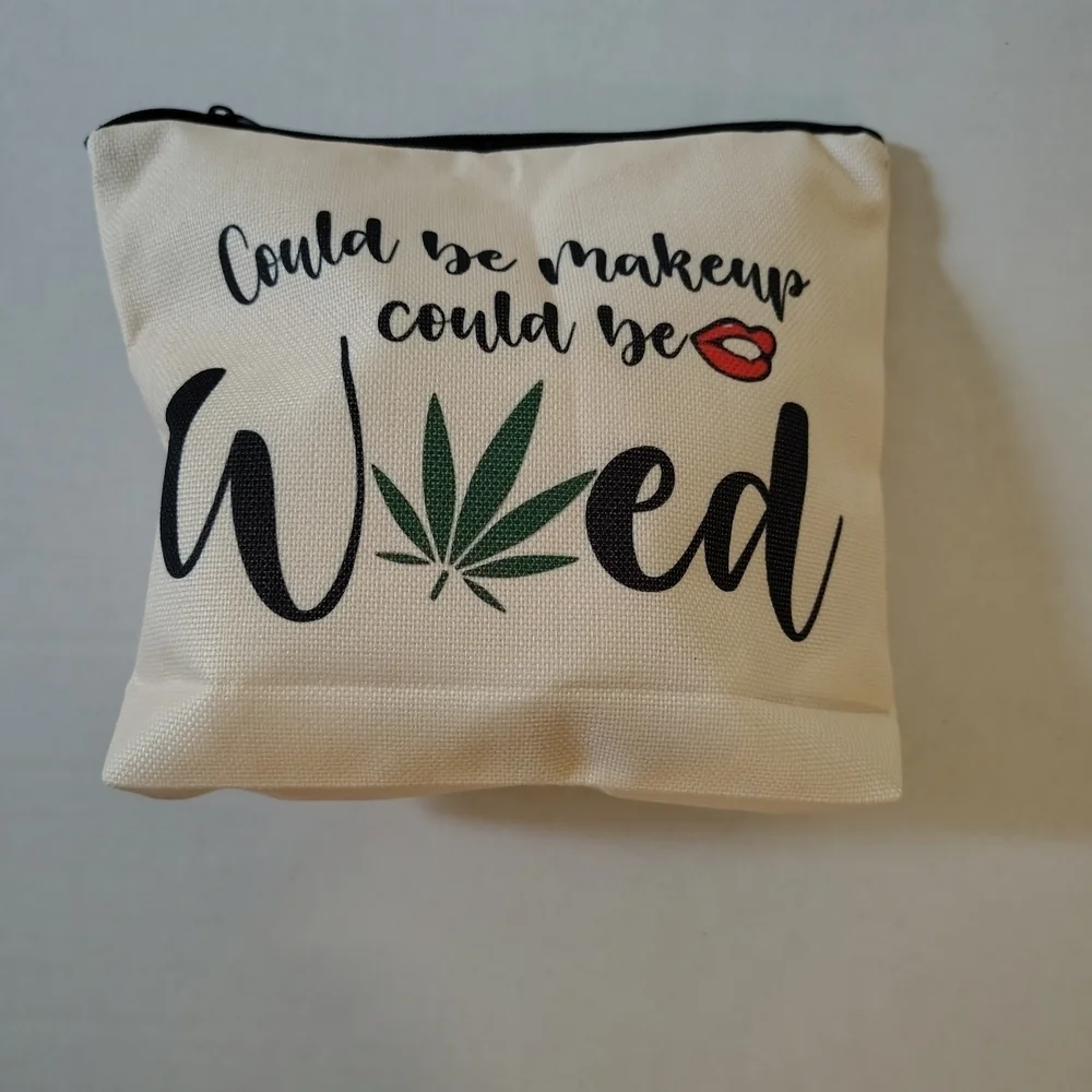 Stylish Cream Makeup Pouch Weed Funny